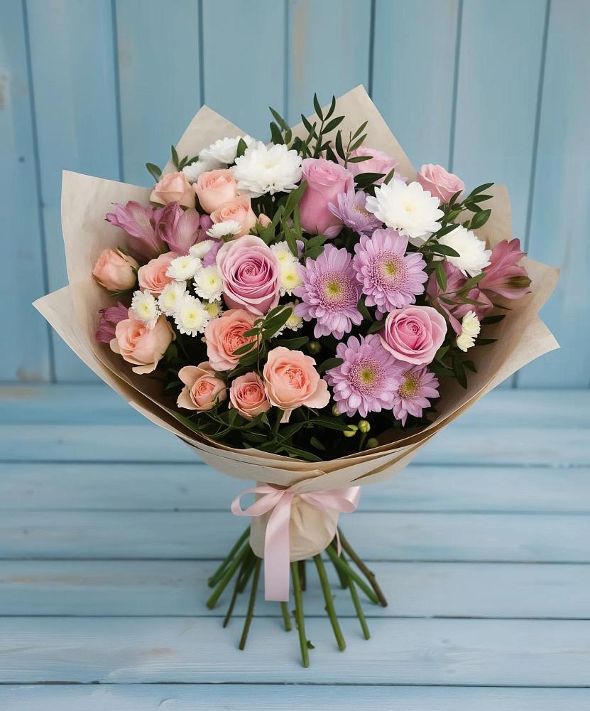 Букет цветов из: Хризантемы, Розы и Альстромерии в Расшеватской