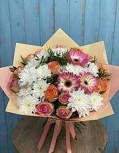 Букет цветов из:  Розы, Герберы и Хризантемы в Расшеватской