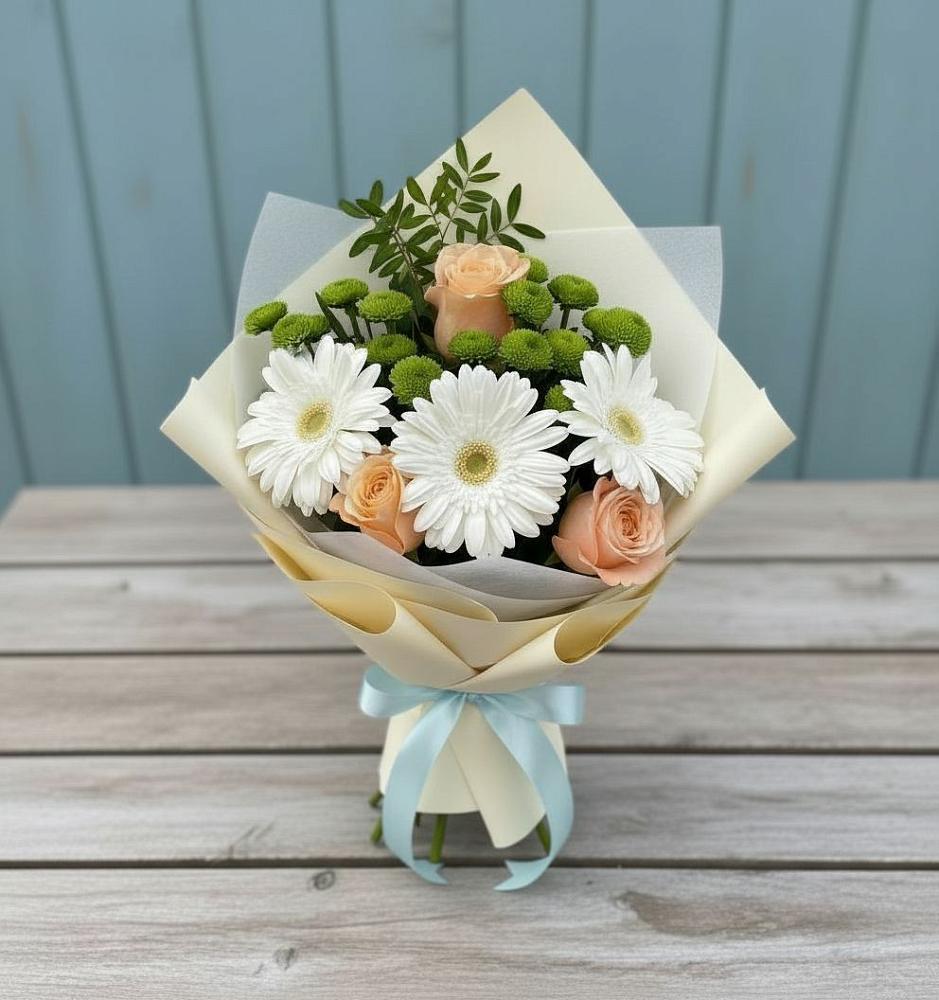 Букет цветов из: Герберы, Розы и Хризантемы в Расшеватской