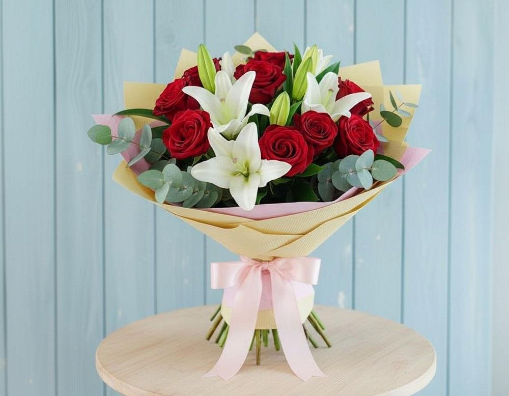 Букет цветов из: Лилии и Розы в Расшеватской